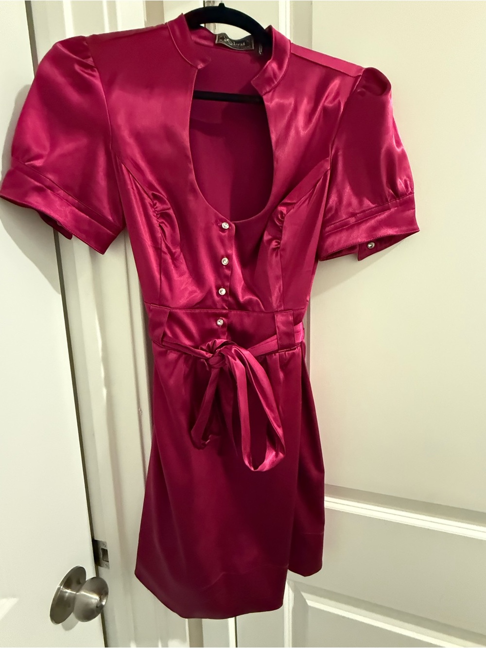 Guess Satin Fuchsia Mini Dress with Tie Waist
